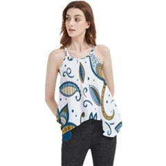 Flowers Blue Texture Style Batik Flowy Camisole Tank Top