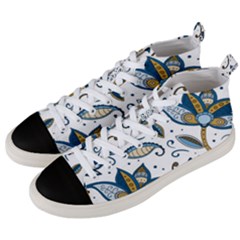 Flowers Blue Texture Style Batik Men s Mid-top Canvas Sneakers