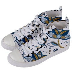 Flowers Blue Texture Style Batik Women s Mid-top Canvas Sneakers