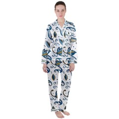 Flowers Blue Texture Style Batik Women s Long Sleeve Satin Pajamas Set	 by Jancukart