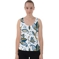 Flowers Blue Texture Style Batik Velvet Tank Top by Jancukart