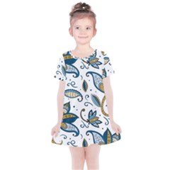 Flowers Blue Texture Style Batik Kids  Simple Cotton Dress