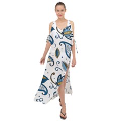 Flowers Blue Texture Style Batik Maxi Chiffon Cover Up Dress