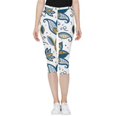 Flowers Blue Texture Style Batik Inside Out Lightweight Velour Capri Leggings 