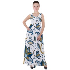 Flowers Blue Texture Style Batik Empire Waist Velour Maxi Dress