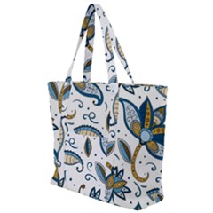 Flowers Blue Texture Style Batik Zip Up Canvas Bag