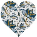 Flowers Blue Texture Style Batik Wooden Puzzle Heart View1