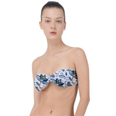 Flowers Blue Texture Style Batik Classic Bandeau Bikini Top 