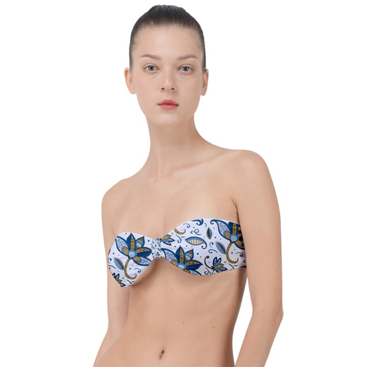 Flowers Blue Texture Style Batik Classic Bandeau Bikini Top 