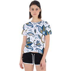 Flowers Blue Texture Style Batik Open Back Sport Tee