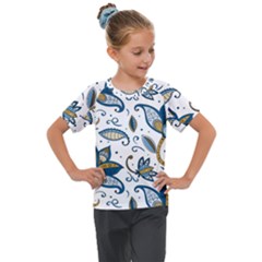 Flowers Blue Texture Style Batik Kids  Mesh Piece Tee