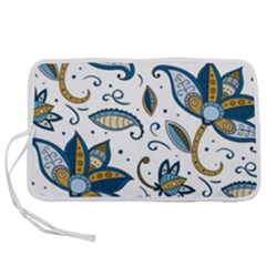 Flowers Blue Texture Style Batik Pen Storage Case (l) by Jancukart