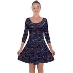 Abstract Wallpaper Artwork Pattern Texture Quarter Sleeve Skater Dress