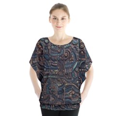 Abstract Wallpaper Artwork Pattern Texture Batwing Chiffon Blouse