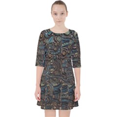 Abstract Wallpaper Artwork Pattern Texture Quarter Sleeve Pocket Dress