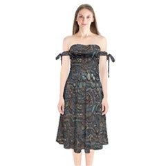 Abstract Wallpaper Artwork Pattern Texture Shoulder Tie Bardot Midi Dress