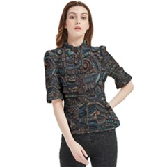 Abstract Wallpaper Artwork Pattern Texture Frill Neck Blouse