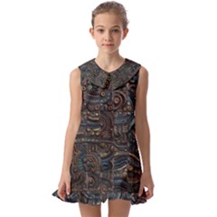 Abstract Wallpaper Artwork Pattern Texture Kids  Pilgrim Collar Ruffle Hem Dress