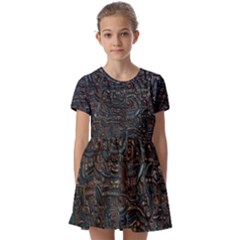 Abstract Wallpaper Artwork Pattern Texture Kids  Short Sleeve Pinafore Style Dress