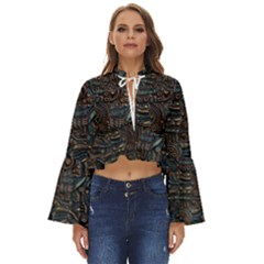 Abstract Wallpaper Artwork Pattern Texture Boho Long Bell Sleeve Top