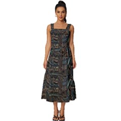 Abstract Wallpaper Artwork Pattern Texture Square Neckline Tiered Midi Dress