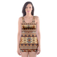 Southwest-pattern-tan-large Skater Dress Swimsuit