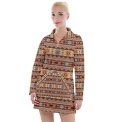 Southwest-pattern-tan-large Women s Long Sleeve Casual Dress by SouthwestDesigns