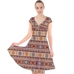 Southwest-pattern-tan-large Cap Sleeve Front Wrap Midi Dress by SouthwestDesigns