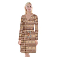 Southwest-pattern-tan-large Long Sleeve Velvet Front Wrap Dress by SouthwestDesigns