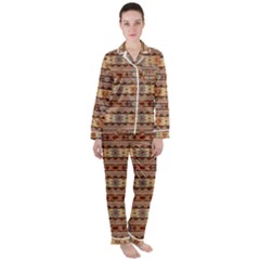 Southwest-pattern-tan-large Women s Long Sleeve Satin Pajamas Set	