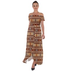 Southwest-pattern-tan-large Off Shoulder Open Front Chiffon Dress by SouthwestDesigns