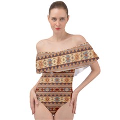 Southwest-pattern-tan-large Off Shoulder Velour Bodysuit 