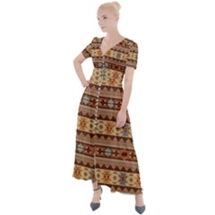 Southwest-pattern-tan-large Button Up Short Sleeve Maxi Dress by SouthwestDesigns