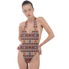 Southwest-pattern-tan-large Backless Halter One Piece Swimsuit by SouthwestDesigns