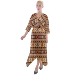 Southwest-pattern-tan-large Quarter Sleeve Wrap Front Maxi Dress by SouthwestDesigns