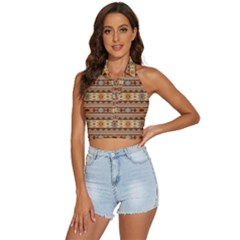 Southwest-pattern-tan-large Backless Halter Cami Shirt