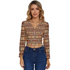 Southwest-pattern-tan-large Long Sleeve V-neck Top