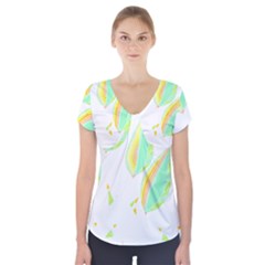 Leaves Design T- Shirtleaves T- Shirt (3) Short Sleeve Front Detail Top by maxcute