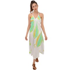 Leaves Design T- Shirtleaves T- Shirt (3) Halter Tie Back Dress  by maxcute