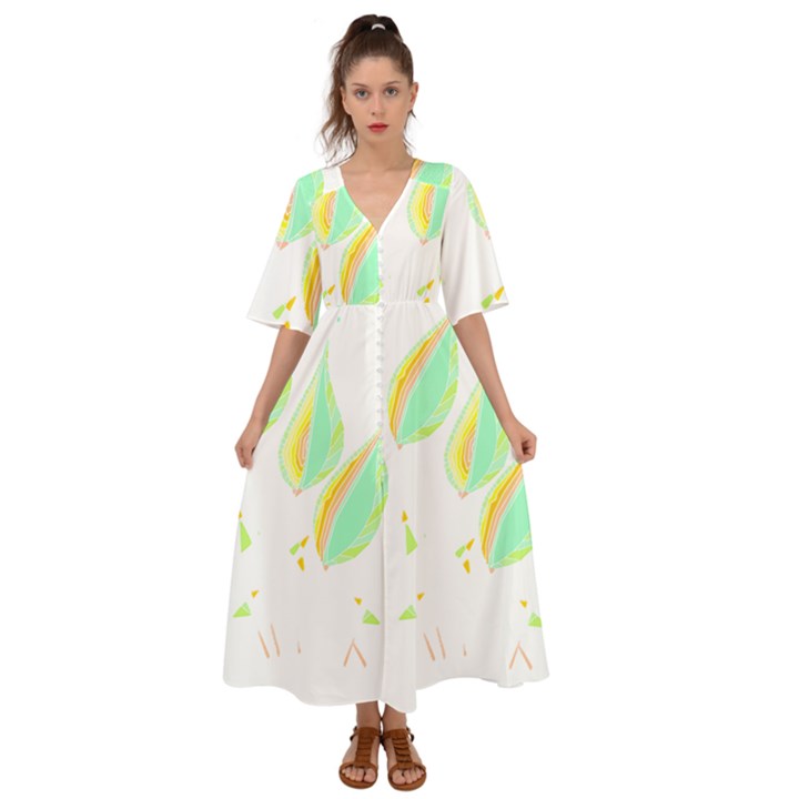 Leaves Design T- Shirtleaves T- Shirt (3) Kimono Sleeve Boho Dress