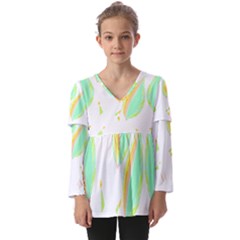 Leaves Design T- Shirtleaves T- Shirt (3) Kids  V Neck Casual Top