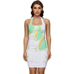 Leaves Design T- Shirtleaves T- Shirt (3) Sleeveless Wide Square Neckline Ruched Bodycon Dress