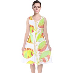 Leaves Design T- Shirtleaves T- Shirt V-neck Midi Sleeveless Dress  by maxcute