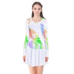 Leaves Silhouette Art T- Shirt Delicate Abstract Pastel Coloured Leaves Silhouette Art T- Shirt Long Sleeve V-neck Flare Dress by maxcute