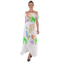 Leaves Silhouette Art T- Shirt Delicate Abstract Pastel Coloured Leaves Silhouette Art T- Shirt Off Shoulder Open Front Chiffon Dress by maxcute