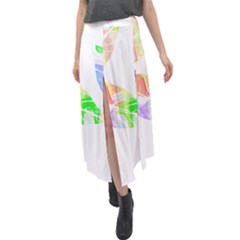 Leaves Silhouette Art T- Shirt Delicate Abstract Pastel Coloured Leaves Silhouette Art T- Shirt Velour Split Maxi Skirt by maxcute