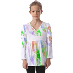 Leaves Silhouette Art T- Shirt Delicate Abstract Pastel Coloured Leaves Silhouette Art T- Shirt Kids  V Neck Casual Top