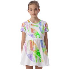 Leaves Silhouette Art T- Shirt Delicate Abstract Pastel Coloured Leaves Silhouette Art T- Shirt Kids  Short Sleeve Pinafore Style Dress