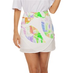 Leaves Silhouette Art T- Shirt Delicate Abstract Pastel Coloured Leaves Silhouette Art T- Shirt Mini Front Wrap Skirt by maxcute