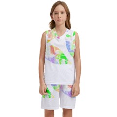 Leaves Silhouette Art T- Shirt Delicate Abstract Pastel Coloured Leaves Silhouette Art T- Shirt Kids  Basketball Mesh Set